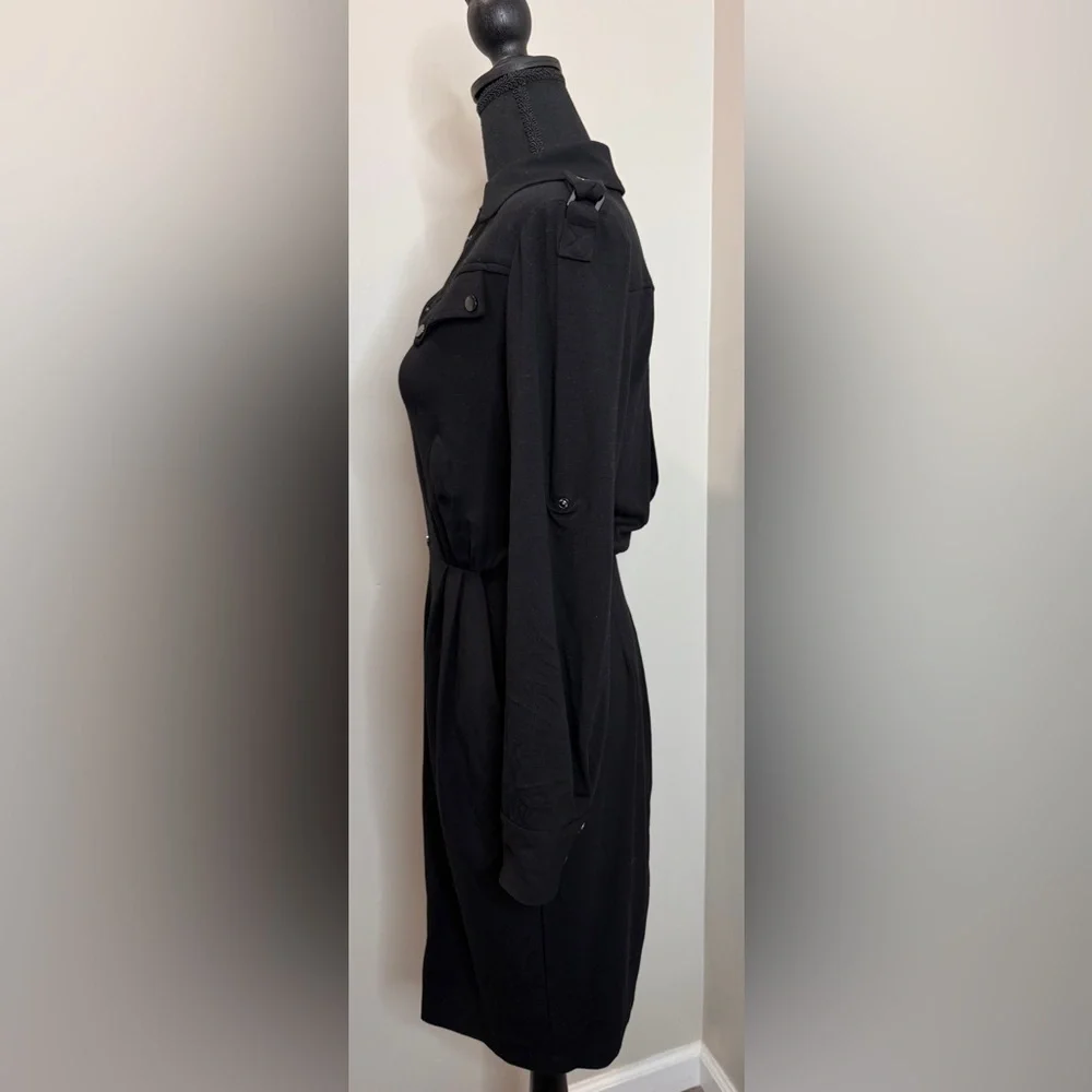 Cache Black Snap Front Shirt Dress‎ Military Style Epaulets Size 4